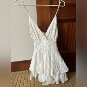 White Style Rack Romper with Ruffles and Low Back, Size Small